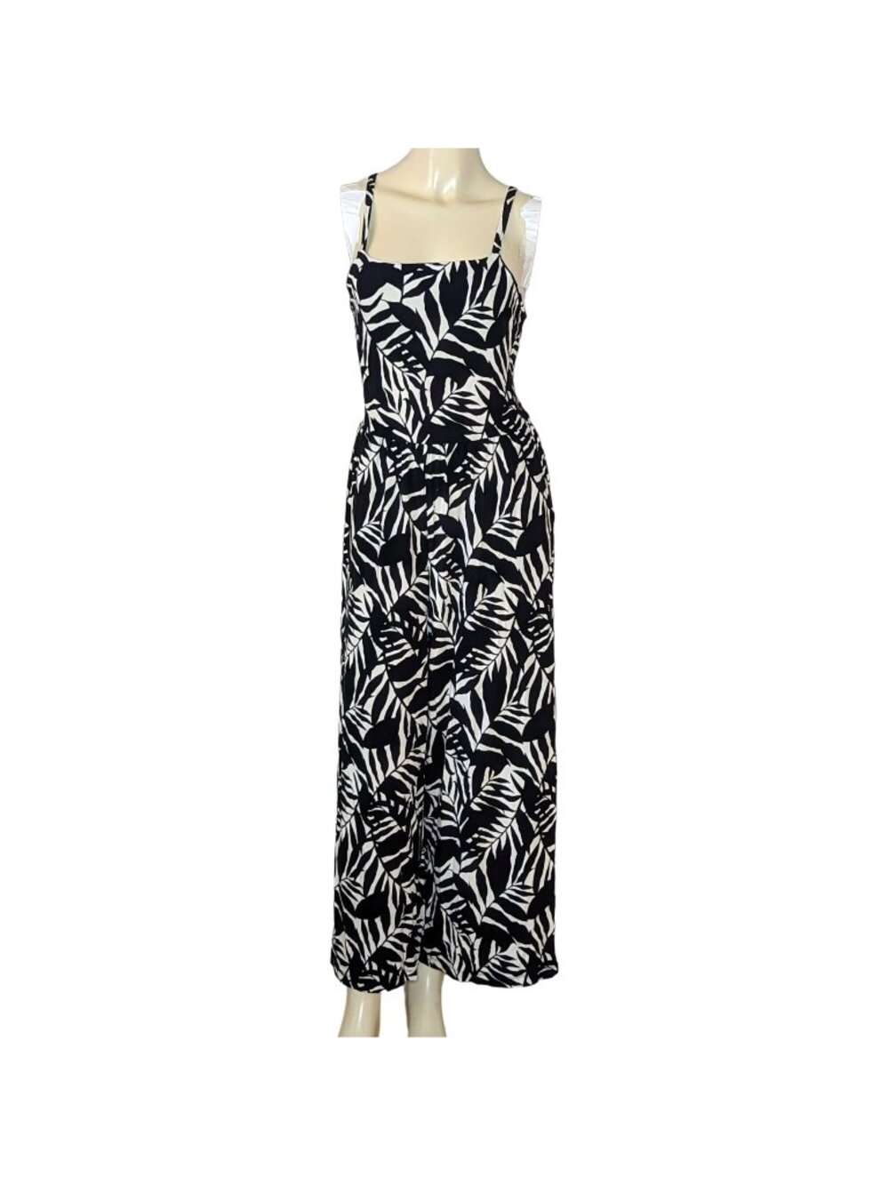 Old Navy Black and White Palm Print Jumpsuit Size Women Medium